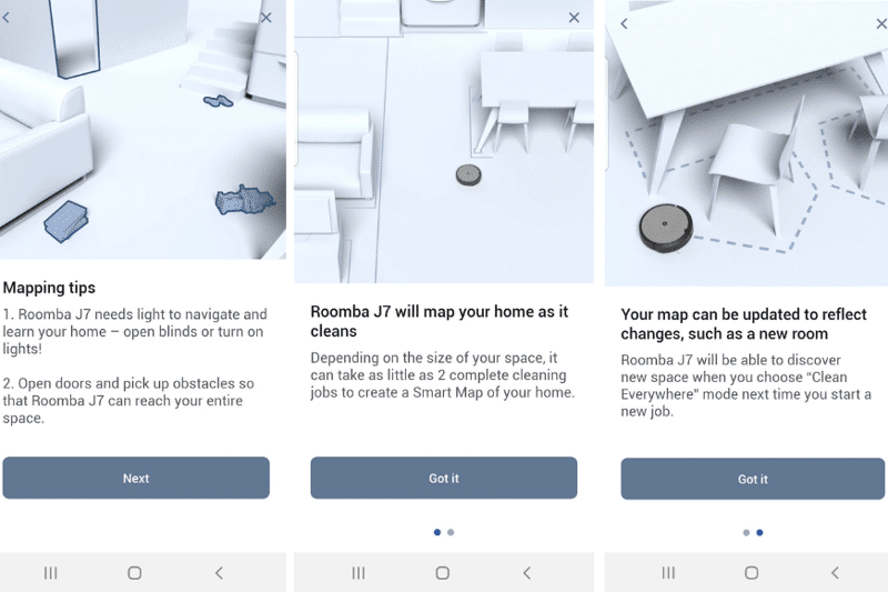 Tipps zur Erstellung einer Karte werden in der iRobot Home App abgebildet